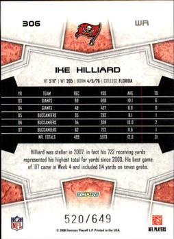 2008 Score - Scorecard #306 Ike Hilliard Back