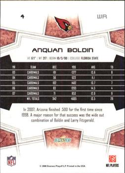 2008 Score - Super Bowl XLIII #4 Anquan Boldin Back