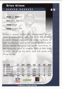 2002 Score #80 Brian Griese Back