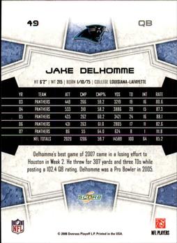 2008 Score - Super Bowl XLIII Black #49 Jake Delhomme Back