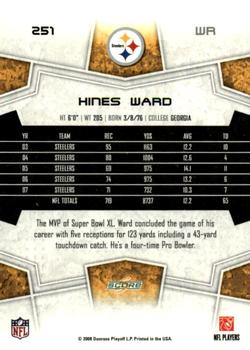 2008 Score - Super Bowl XLIII Blue #251 Hines Ward Back