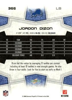 2008 Score - Super Bowl XLIII Blue #366 Jordon Dizon Back