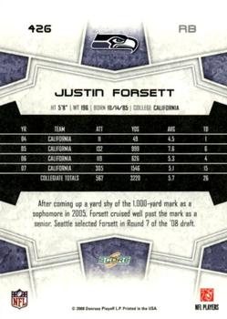 2008 Score - Super Bowl XLIII Blue #426 Justin Forsett Back