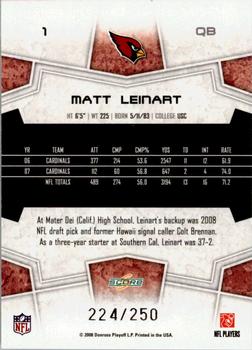 2008 Score - Super Bowl XLIII Light Blue Glossy #1 Matt Leinart Back