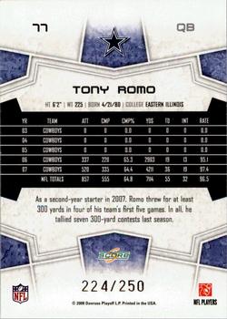 2008 Score - Super Bowl XLIII Light Blue Glossy #77 Tony Romo Back