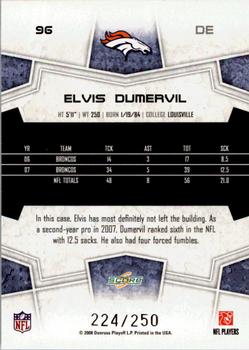 2008 Score - Super Bowl XLIII Light Blue Glossy #96 Elvis Dumervil Back