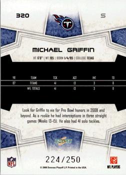 2008 Score - Super Bowl XLIII Light Blue Glossy #320 Michael Griffin Back