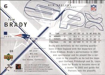 2002 SPx #6 Tom Brady Back