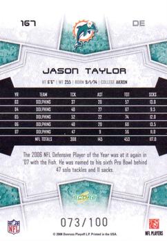2008 Score Select - Scorecard #167 Jason Taylor  Back