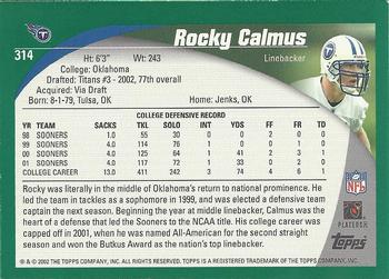2002 Topps #314 Rocky Calmus Back