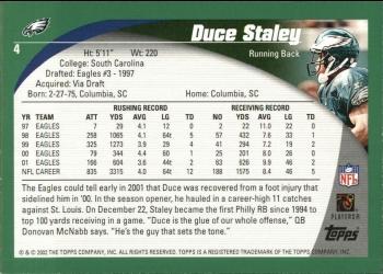 2002 Topps #4 Duce Staley Back