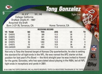 2002 Topps #9 Tony Gonzalez Back