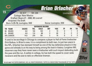 2002 Topps #19 Brian Urlacher Back