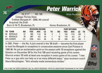 2002 Topps #76 Peter Warrick Back