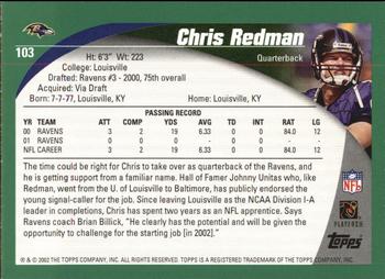 2002 Topps #103 Chris Redman Back