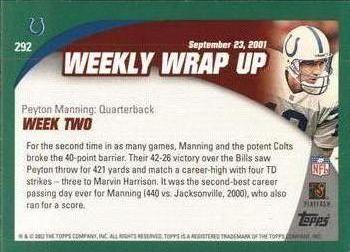 2002 Topps #292 Peyton Manning Back