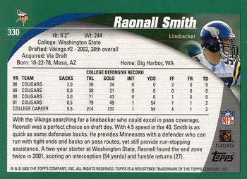 2002 Topps #330 Raonall Smith Back