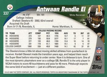 2002 Topps #337 Antwaan Randle El Back