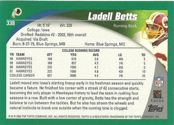 2002 Topps #338 Ladell Betts Back