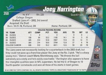 2002 Topps #350 Joey Harrington Back