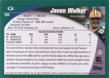 2002 Topps #356 Javon Walker Back