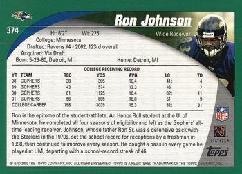 2002 Topps #374 Ron Johnson Back