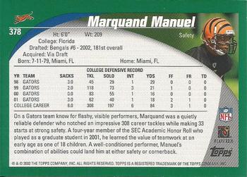 2002 Topps #378 Marquand Manuel Back