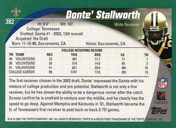 2002 Topps #382 Donte Stallworth Back