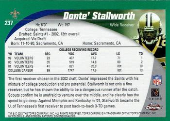 2002 Topps Chrome #237 Donte Stallworth Back