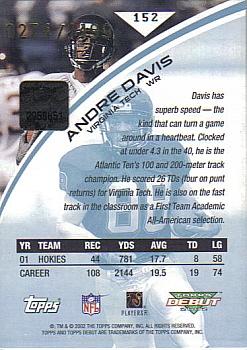 2002 Topps Debut #152 Andre Davis Back
