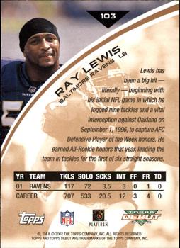 2002 Topps Debut #103 Ray Lewis Back