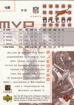 2002 Upper Deck MVP #46 Corey Dillon Back