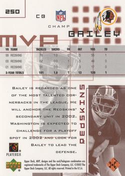 2002 Upper Deck MVP #250 Champ Bailey Back