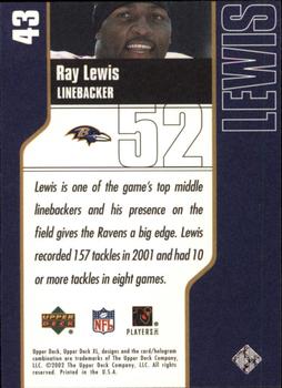 2002 Upper Deck XL #43 Ray Lewis Back