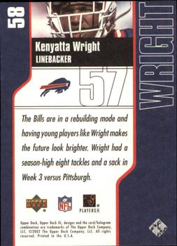 2002 Upper Deck XL #58 Kenyatta Wright Back