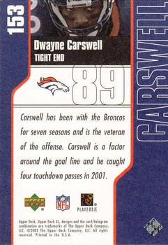 2002 Upper Deck XL #153 Dwayne Carswell Back