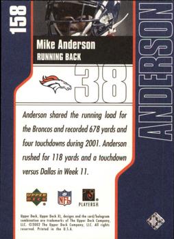 2002 Upper Deck XL #158 Mike Anderson Back