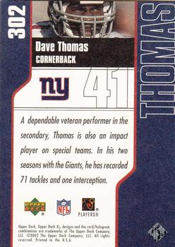 2002 Upper Deck XL #302 Dave Thomas Back