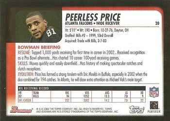 2003 Bowman #20 Peerless Price Back