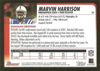 2003 Bowman #31 Marvin Harrison Back