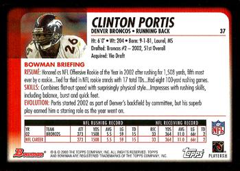 2003 Bowman #37 Clinton Portis Back