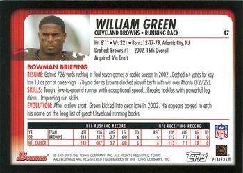 2003 Bowman #47 William Green Back