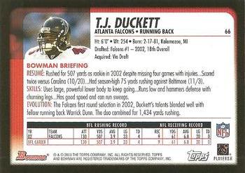 2003 Bowman #66 T.J. Duckett Back