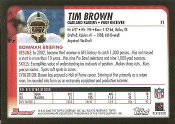 2003 Bowman #71 Tim Brown Back