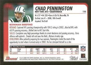2003 Bowman #110 Chad Pennington Back