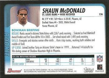 2003 Bowman #136 Shaun McDonald Back