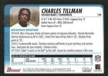 2003 Bowman #198 Charles Tillman Back