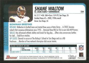 2003 Bowman #234 Shane Walton Back