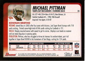 2003 Bowman #35 Michael Pittman Back