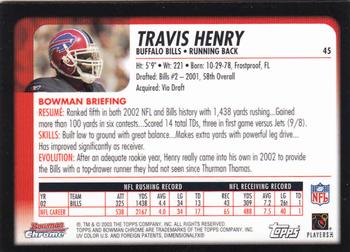 2003 Bowman Chrome #45 Travis Henry Back